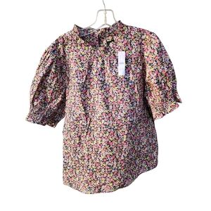 NWT J. Crew Smocked Puff-Sleeve Poplin Cotton Top In Meadow Floral XL
